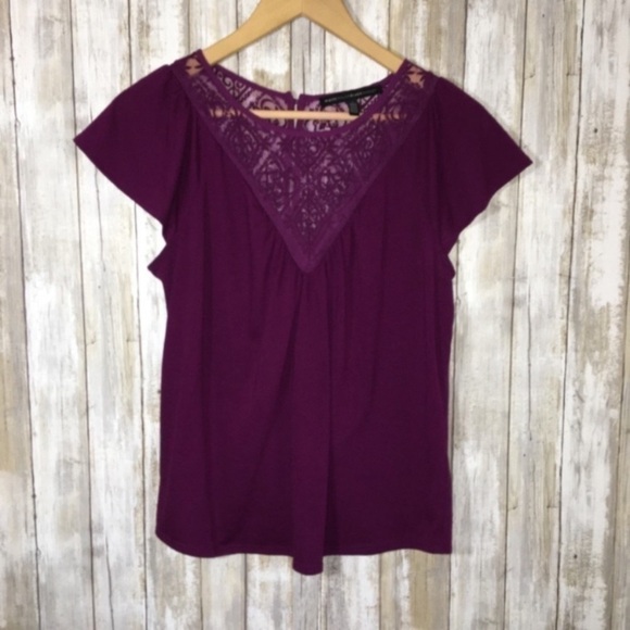 White House Black Market Tops - White House Black Market Purple Lace Neck Blouse